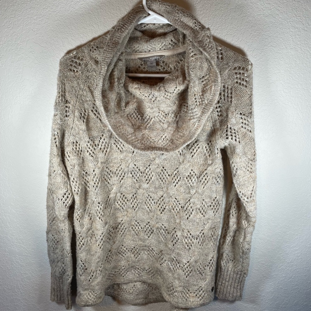 Royal Robbins Sierra Oatmeal Open Knit Cowl Neck Sweater - Picture 2 of 7